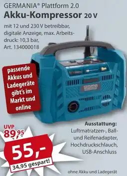 Sonderpreis Baumarkt GERMANIA Plattform 2.0 Akku-Kompressor 20 V Angebot