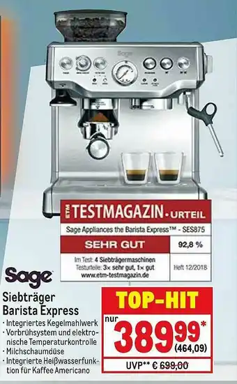 METRO Sage Siebträger Barista Express Angebot