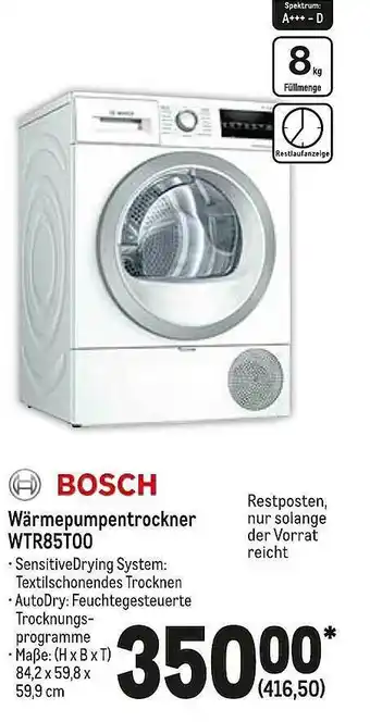 METRO Bosch Wärmepumpentrockner Wtr85t00 Angebot