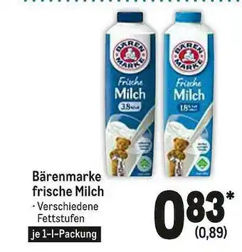 METRO Bärenmarke Frische Milch Angebot