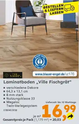 Globus Baumarkt ville Laminatboden ,,Ville Fischgrät“ Angebot