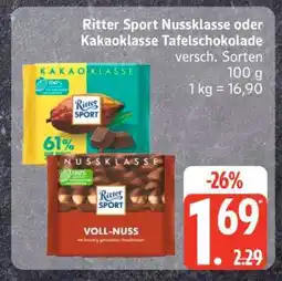 Edeka Ritter Sport Nussklasse oder Kakaoklasse Tafelschokolade Angebot