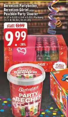 Edeka Berentzen Partybecher, Berentzen Gürtel oder Puschkin Party Shooter Angebot