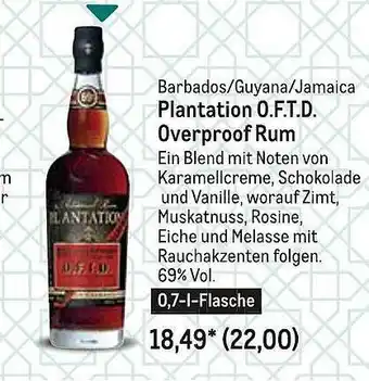 METRO Plantation O.f.t.d. Overproof Rum Angebot