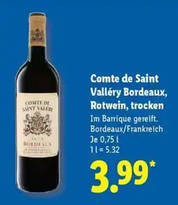 Lidl Comte de Saint Valléry Bordeaux, Rotwein, trocken Angebot