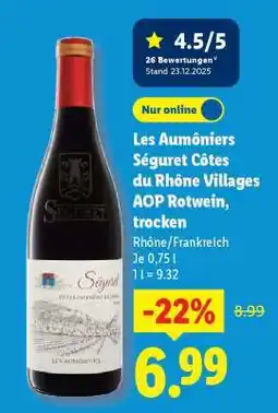 Lidl Les Aumôniers Séguret Côtes du Rhône Villages AOP Rotwein, trocken Angebot