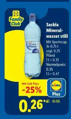 Lidl Saskia Mineralwasser still Angebot