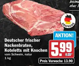 HIT Deutscher frischer Nackenbraten, Koteletts mit Knochen Angebot