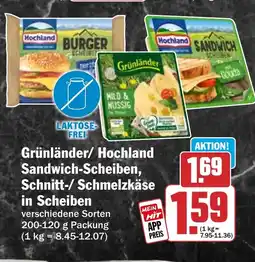 HIT Grünländer/ Hochland Sandwich-Scheiben, Schnitt-/ Schmelzkäse in Scheiben Angebot