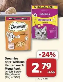 Famila Nord Ost Dreamies oder Whiskas Katzensnack Mega Pack Angebot