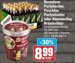 HIT Berentzen Partybecher, Puschkin Partyshooter oder Kümmerling Kräuterlikör Angebot
