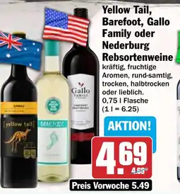 HIT Yellow Tail, Barefoot, Gallo Family oder Nederburg Rebsortenweine Angebot