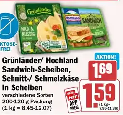 HIT Grünländer/ Hochland Sandwich-Scheiben, Schnitt-/ Schmelzkäse in Scheiben Angebot