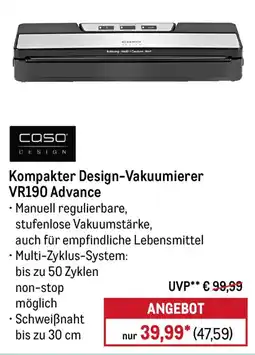 METRO caso DESIGN Kompakter Design-Vakuumierer VR190 Advance Angebot