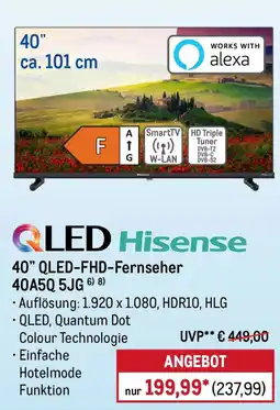 METRO QLED Hisense 40" QLED-FHD-Fernseher 40A5Q 5JG Angebot