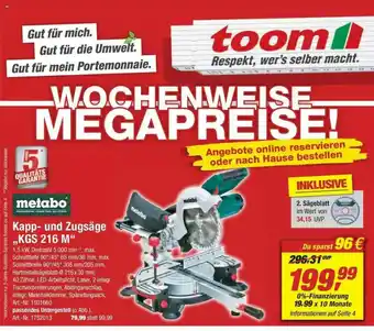 toom Baumarkt Metabo Kapp- Und Zugsäge „kgs 216 M“ Angebot