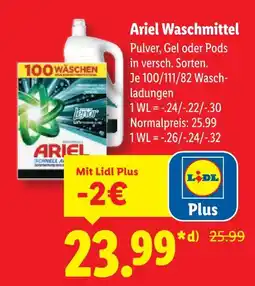Lidl Ariel waschmittel pulver, gel oder pods Angebot