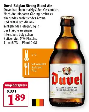 Globus Duvel Belgian Strong Blond Ale 0,33L Angebot