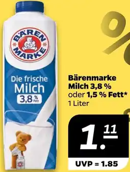 NETTO Bärenmarke Milch 3,8% oder 1,5 % Fett Angebot
