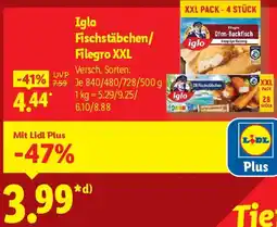 Lidl Iglo Fischstäbchen/ Filegro XXL Angebot