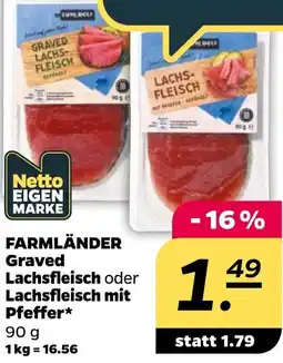 NETTO FARMLÄNDER Graved Lachsfleisch oder Lachsfleisch mit Pfeffer Angebot