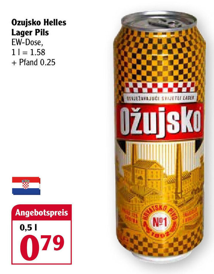 Ozujsko Helles Lager Pils 0,5L Angebot bei Globus