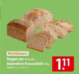 Famila Nord Ost Roggen pur 400 g oder Bauernbrot Kreuzschnitt 500 g Angebot