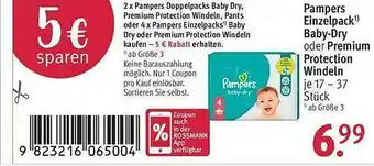 Rossmann Pampers Einzelpack Baby-dry Oder Premium Protection Windeln Angebot