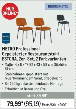 METRO METRO Professional Gepolsterter Restaurantstuhl ESTORA, 2er-Set, 2 Farbvarianten Angebot