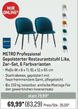 METRO METRO Professional Gepolsterter Restaurantstuhl Lika, 2er-Set, 6 Farbvarianten Angebot