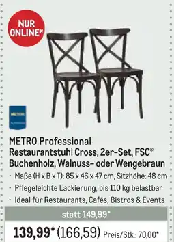 METRO METRO Professional Restaurantstuhl Cross, 2er-Set, FSC® Buchenholz, Walnuss- oder Wengebraun Angebot