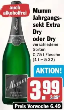AEZ Mumm Jahrgangssekt Extra Dry oder Dry Angebot