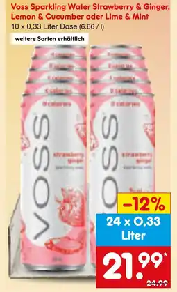 Netto Marken-Discount Voss sparkling water strawberry & ginger, lemon & cucumber oder lime & mint Angebot