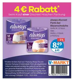 V Markt Always discreet pants bei blasenschwäche Angebot