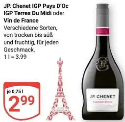Globus JP. Chenet IGP Pays D'OC IGP Terres Du Midi oder Vin de France Angebot