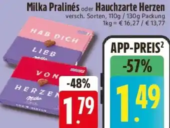 E-Center Milka Pralinés oder Hauchzarte Herzen Angebot