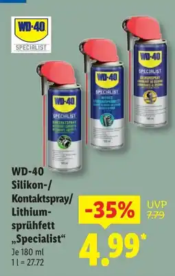 Lidl WD-40 Silikon-/ Kontaktspray/ Lithium- sprühfett „Specialist" Angebot