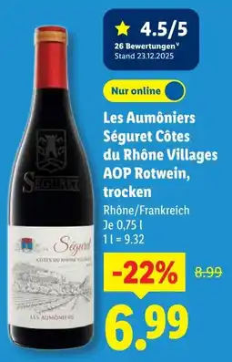 Lidl Les Aumôniers Séguret Côtes du Rhône Villages AOP Rotwein, trocken Angebot