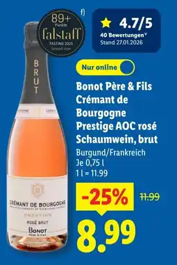 Lidl Bonot Père & Fils Crémant de Bourgogneg Prestige AOC rosé Schaumwein, brut Angebot