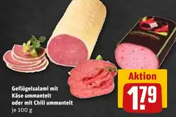 REWE Geflügelsalami mit Käse ummantelt oder mit Chili ummantelt Angebot