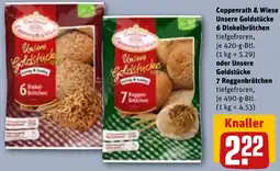 REWE Coppenrath & Wiese Unsere Goldstücke 6 Dinkelbrötchen oder Unsere Goldstücke 7 Roggenbrötchen Angebot