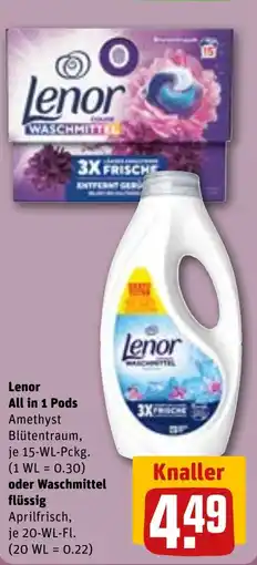 REWE Lenor All in 1 Pods oder Washmittel flussig Angebot