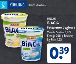 Aldi Süd MILSANI BiACtiv fettarmer Joghurt Angebot