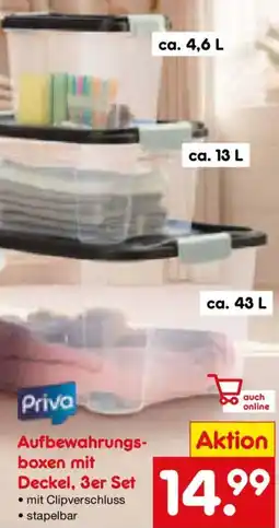 Netto Marken-Discount Priva Aufbewahrungsboxen mit Deckel, 3er Set Angebot