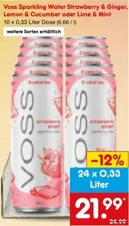 Netto Marken-Discount Voss Sparkling Water Strawberry & Ginger, Lemon & Cucumber oder Lime & Mint Angebot