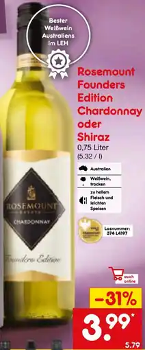 Netto Marken-Discount Rosemount Founders Edition Chardonnay oder Shiraz Angebot