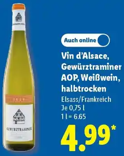 Lidl Vin d'Alsace, Gewürztraminer AOP, Weißwein, halbtrocken Angebot