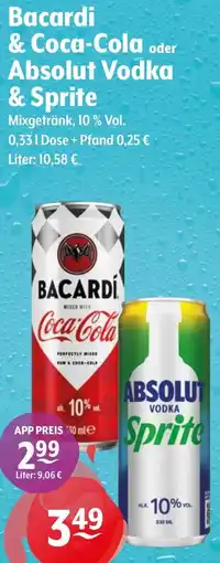 Getränke Hoffmann Bacardi & Coca-Cola oder Absolut Vodka & Sprite Angebot