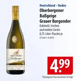 Famila Nord Ost Oberbergener Baẞgeige Grauer Burgunder Kabinett, trocken Angebot