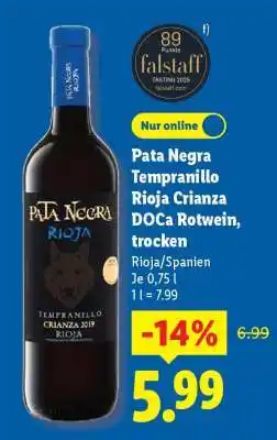 Lidl Pata Negra Tempranillo Rioja Crianza DOCa Rotwein, trocken Angebot